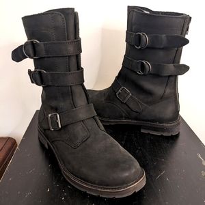 L.L. Bean black oiled leather buckle boots